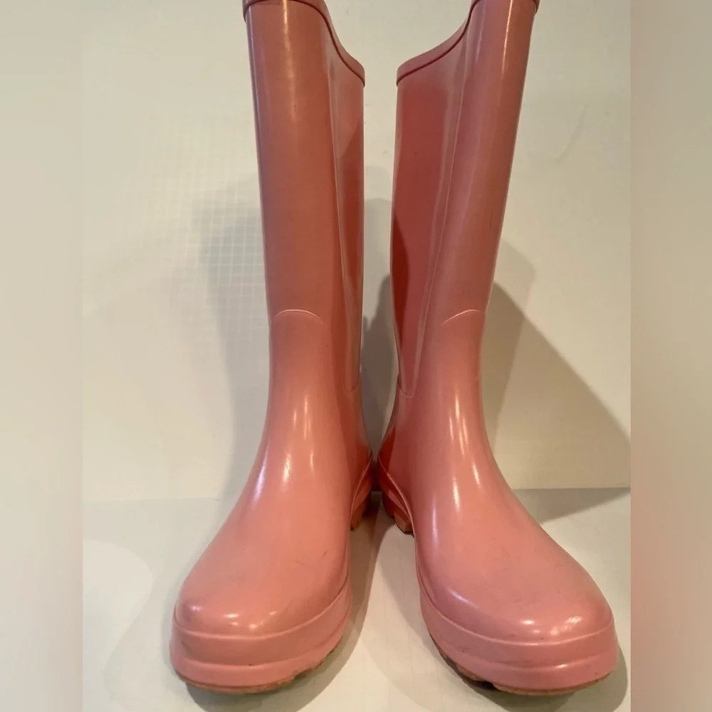 Stylish Light Pink Waterproof Knee High Rubber Rain Boots~Side Buckle Accent